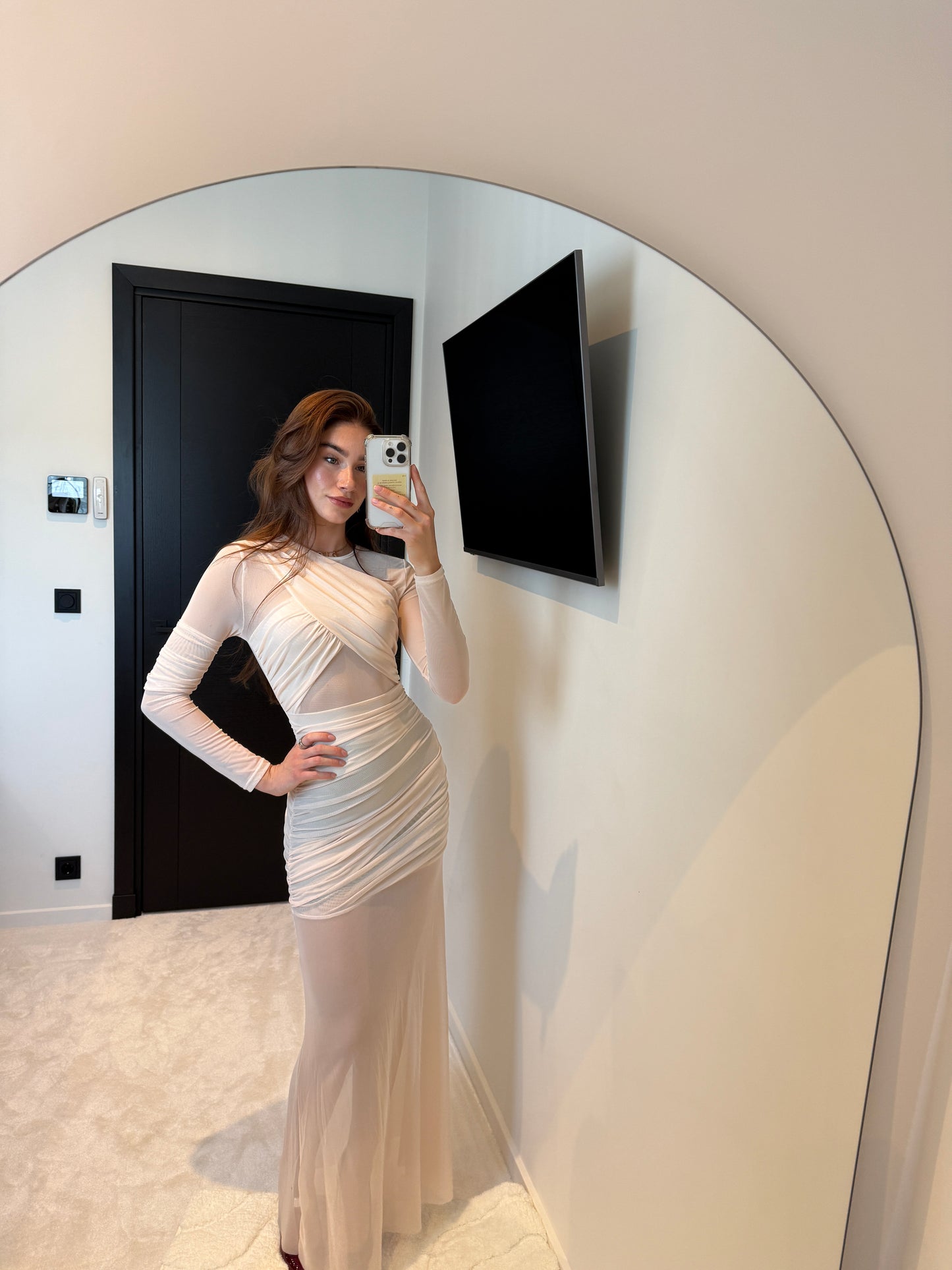 Mesh Overlay Dress Creme