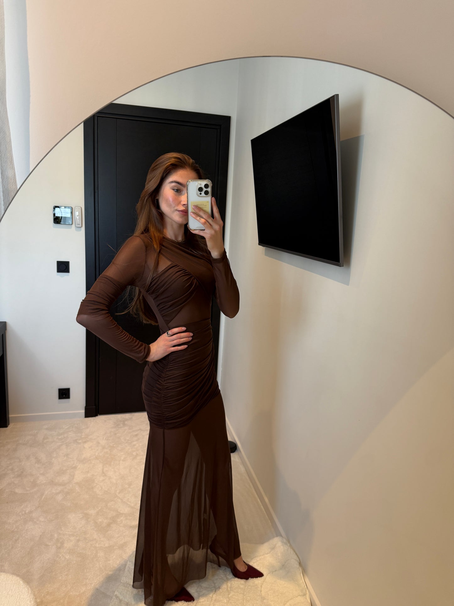 Mesh Overlay Dress Chocolade