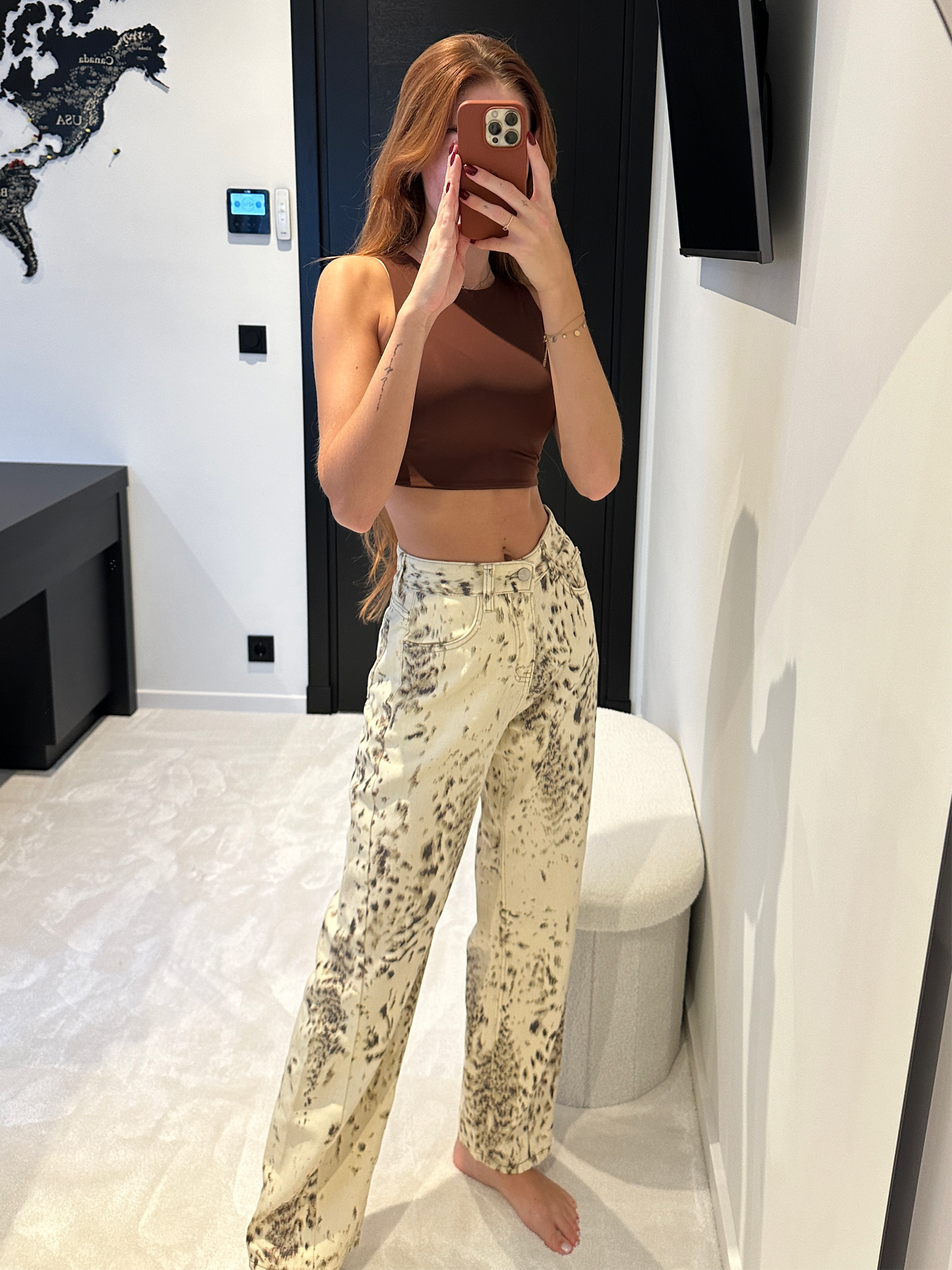 Leopard pattern wide leg pants