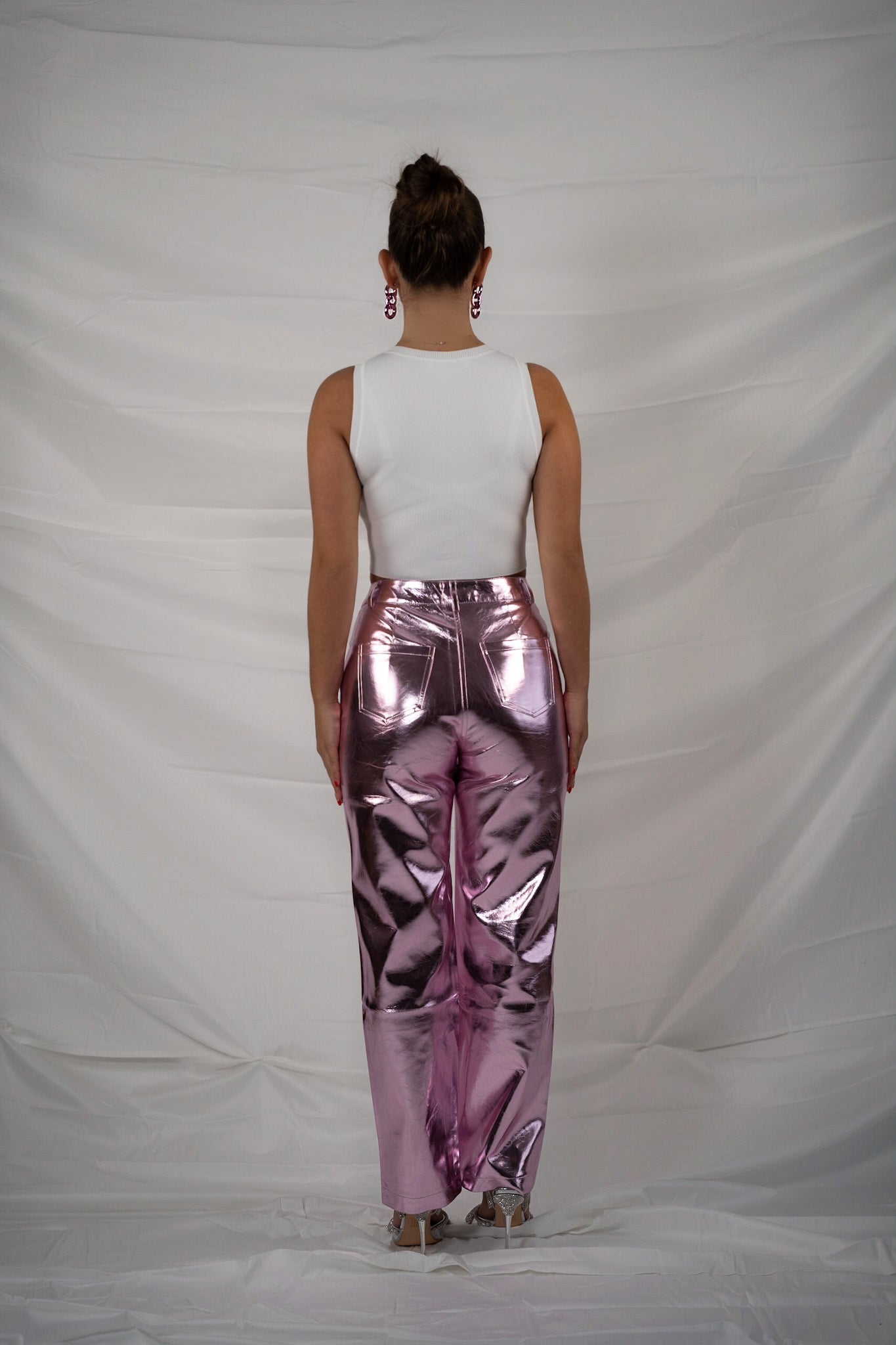Metallic broek lichtroze
