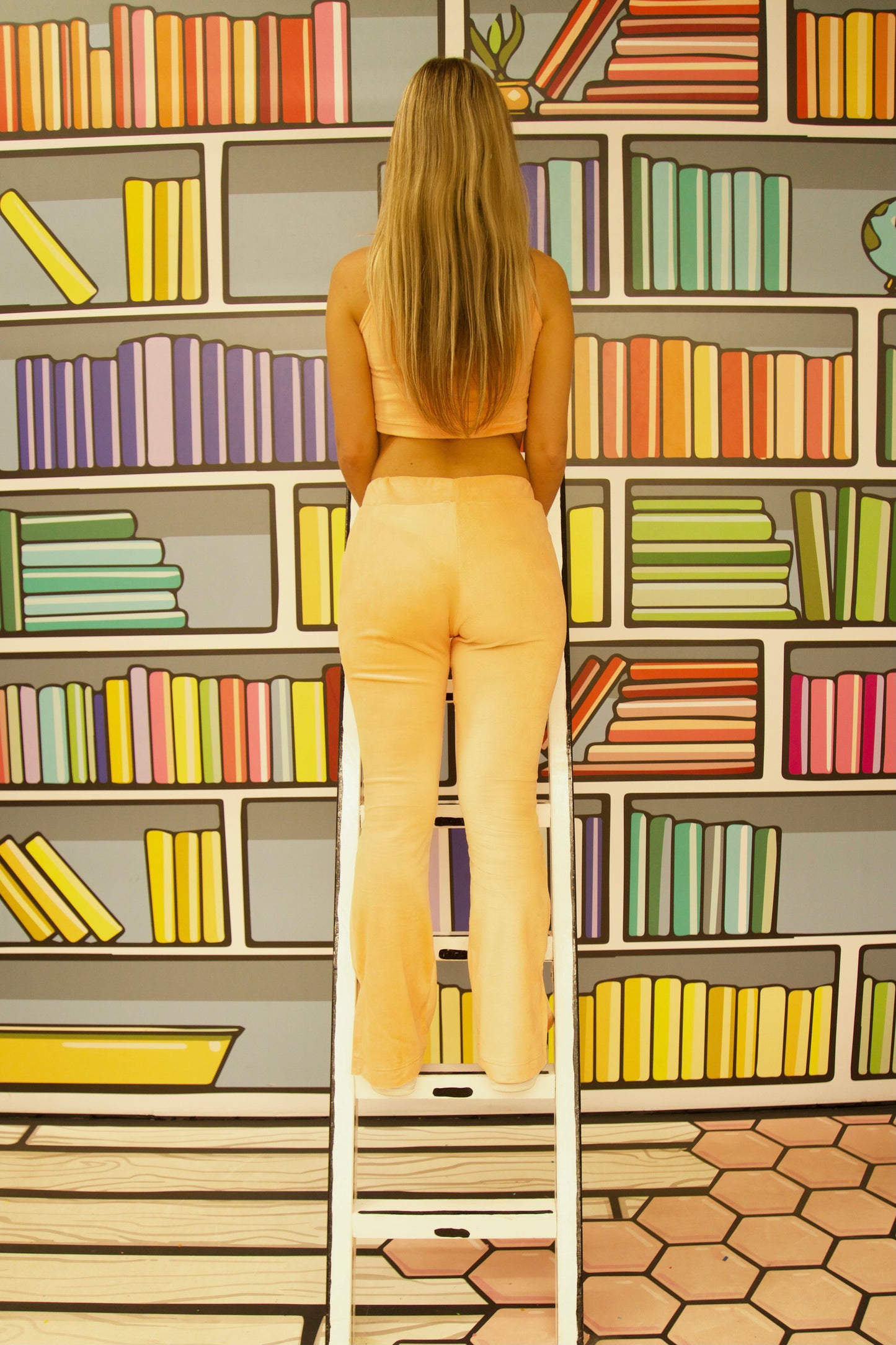 Crop top and flared pants peach