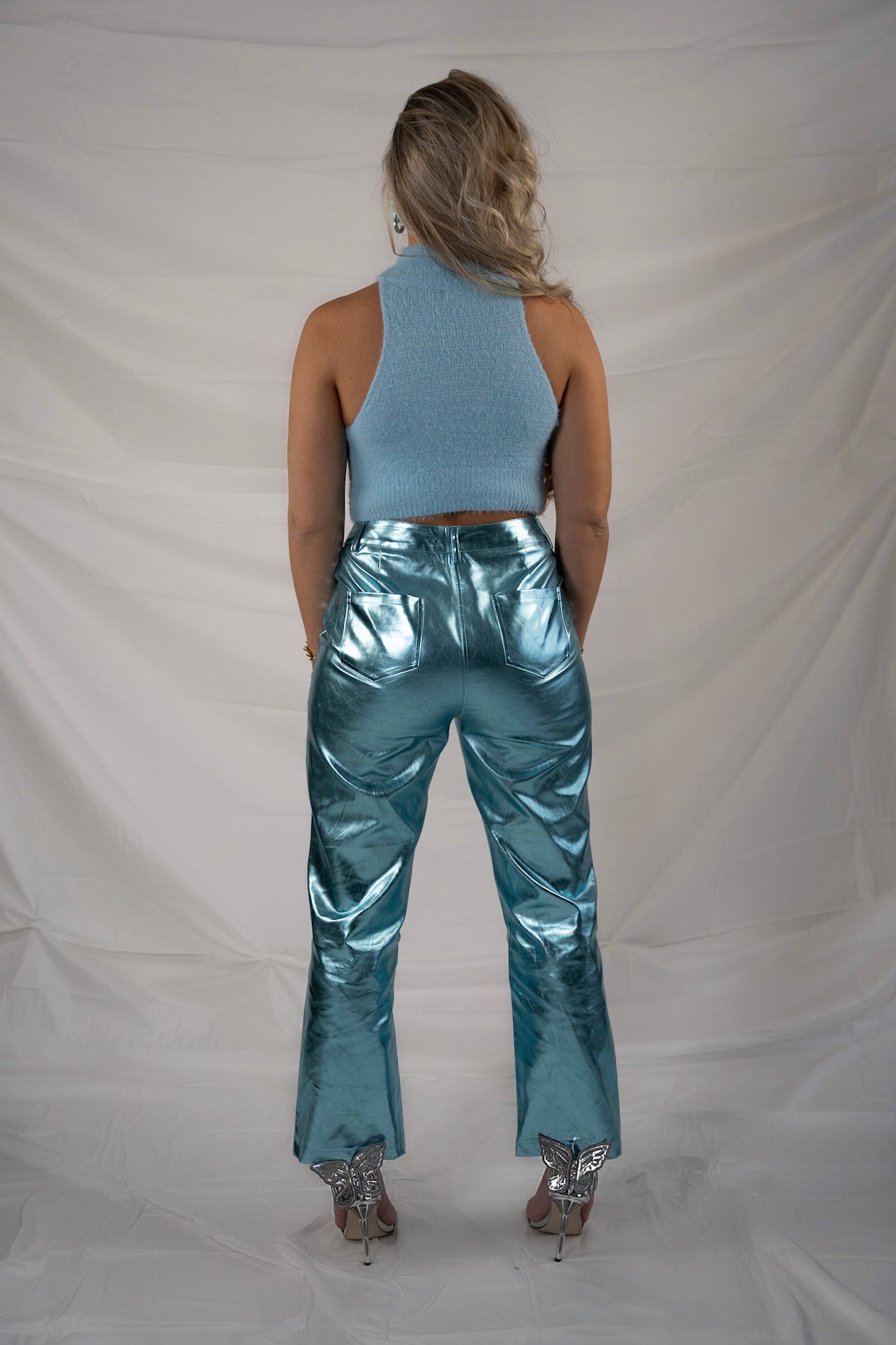 Metallic broek ijsblauw