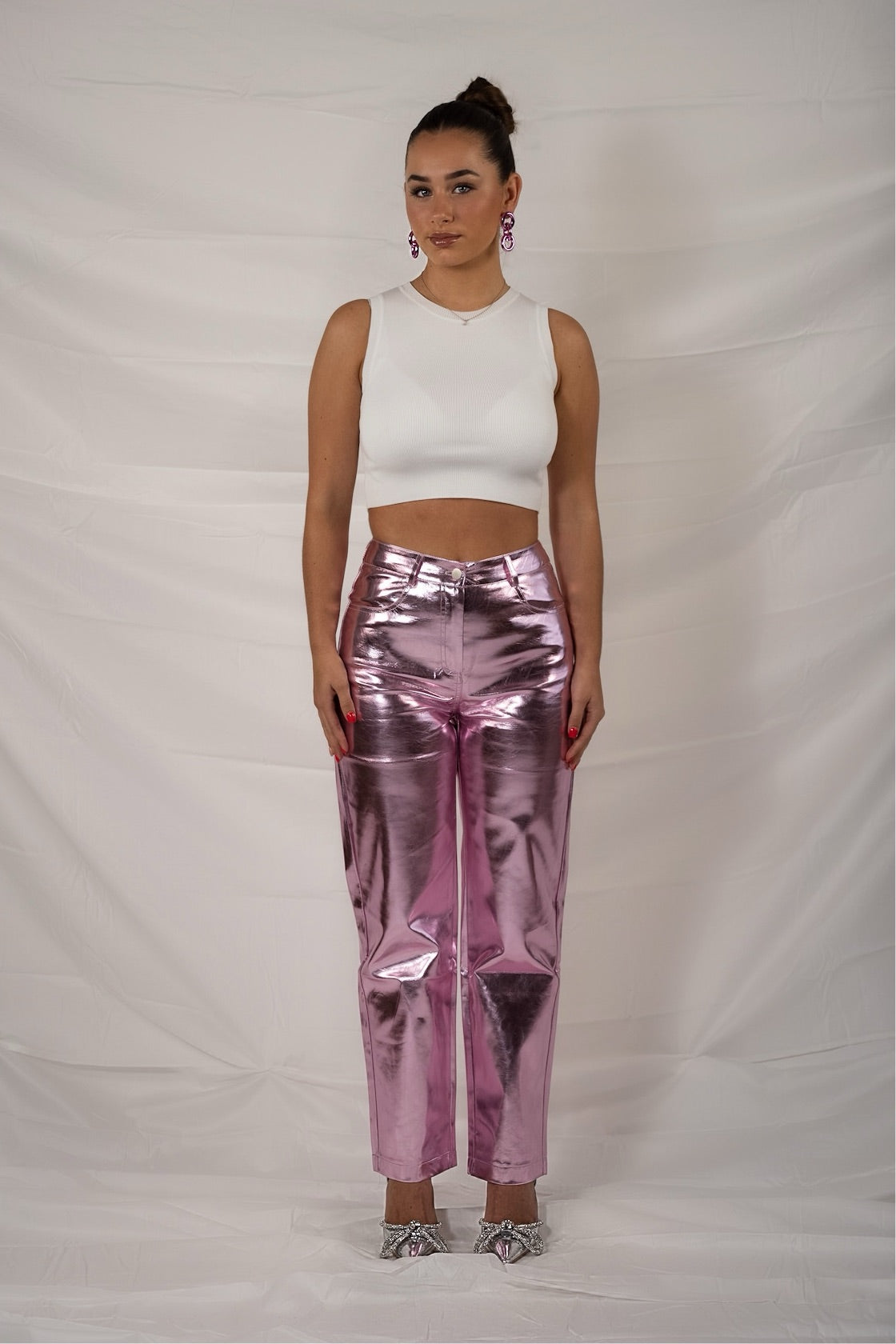 Metallic broek lichtroze
